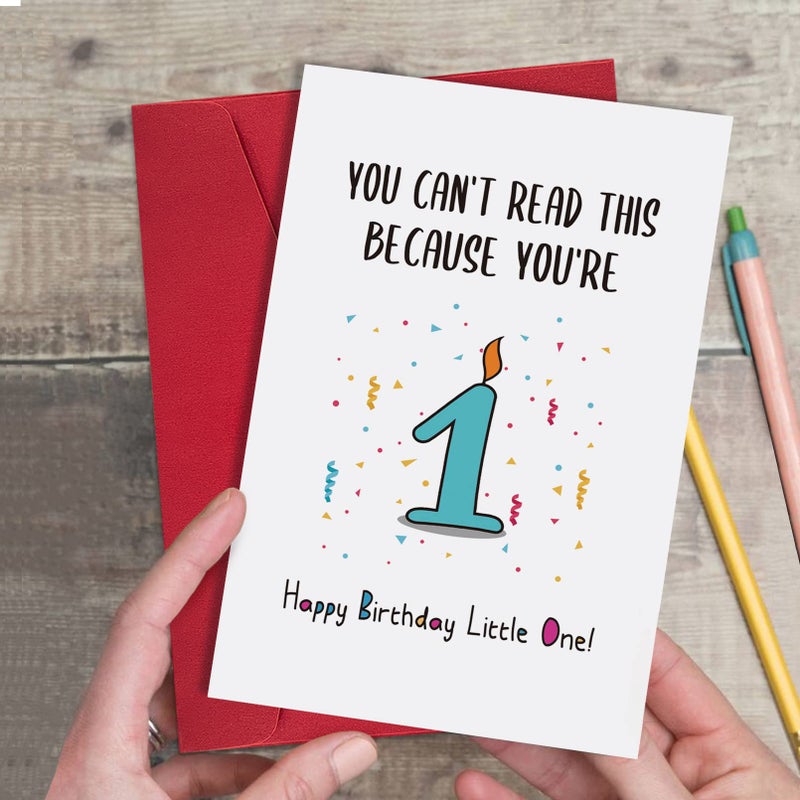 Ogeby Funny First Birthday Card, Happy Birthday Little One Card, You Cant Read This Because Youre 1 - Image 4
